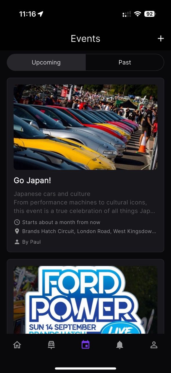 Event Discovery Interface - Overtune’s event browsing feature showing upcoming events, filters, and RSVP options